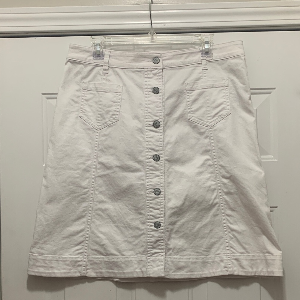 Chaps White Cotton Button-Front A-Line Skirt Size 10